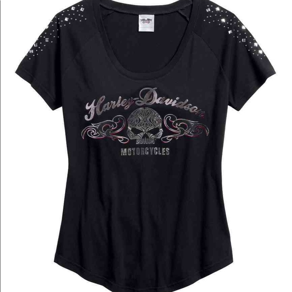 (NWT) H-D Scroll Skull Scoop Short Sleeve …
